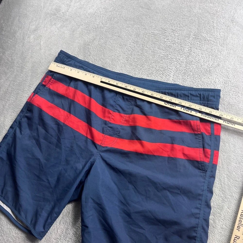 Fair Harbor Mens‎ Navy Blue Red Striped Swim Trunks Board Shorts Size Medium